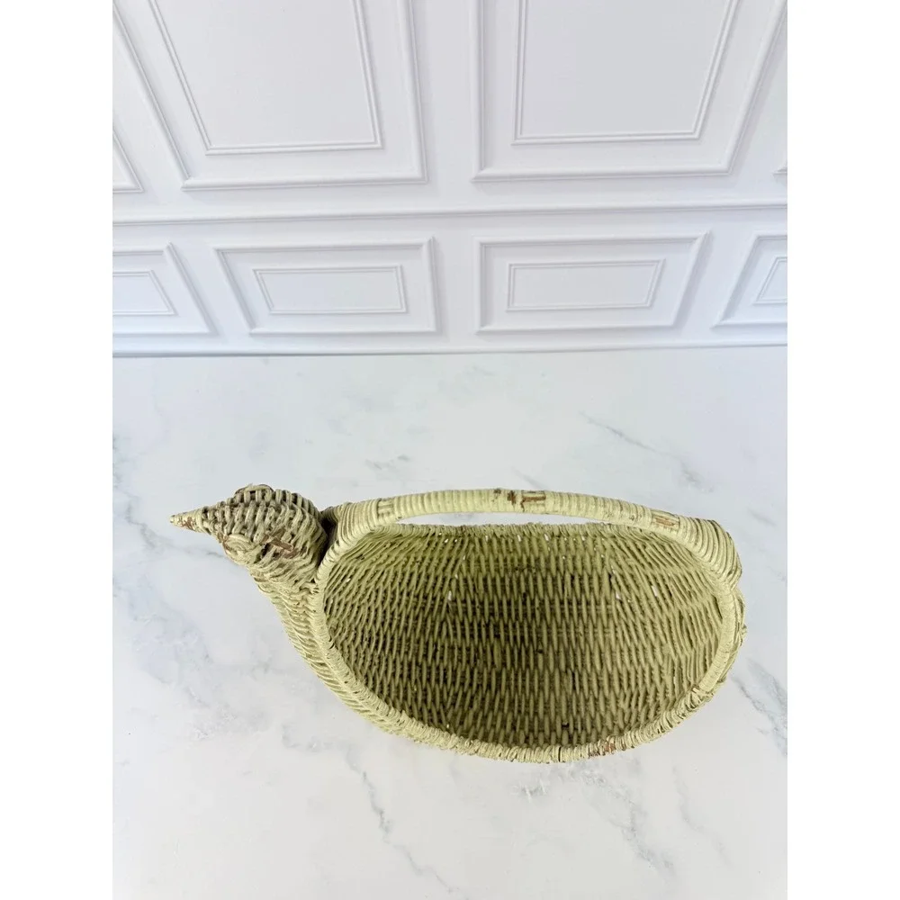 Vintage Cream Painted Chippy Goose Geese Turkey Handled Basket 9.5